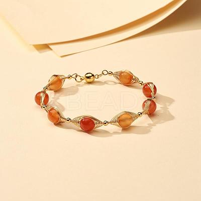 Natural Carnelian Beaded Bracelets for Men Women BJEW-TA00012-01-1