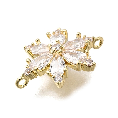 Brass Clear Cubic Zirconia Snowflake Connector Charms KK-Q048-19G-1
