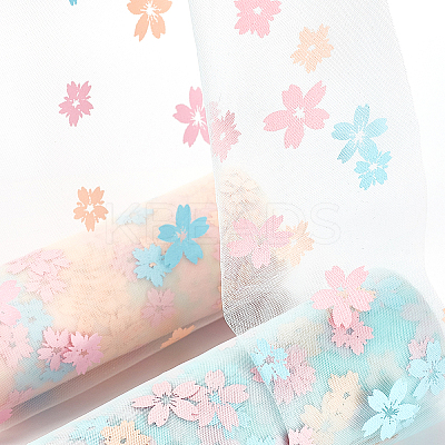 2 Rolls 2 Colors Sakura Printed Chinlon Tulle Rolls DIY-BC0002-79-1