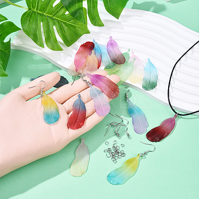 DIY Acrylic Feather Pendant Waxed Cotton Cord Necklace & Earring Making Kits DIY-YW0011-53-1