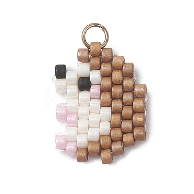 2Pcs 2 Styles Beaded Apple & Hedgehog Charms PALLOY-MZ01094-1