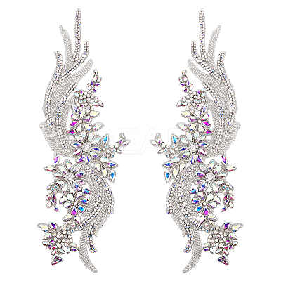 Glass Rhinestone Flower Appliques PATC-WH0005-50-1