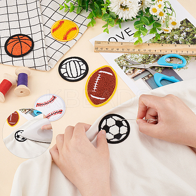 12Pcs 6 Style Sports Ball Theme Computerized Towel Fabric Embroidery Iron on Cloth Patches PATC-FG0001-64-1