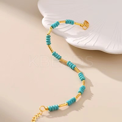 Synthetic Turquoise & Brass Beaded Bracelets for Women OR9235-1