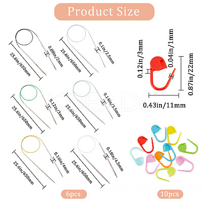 6Pcs 6 Styles Stainless Steel Circular Knitting Needles IFIN-GF0001-32-1