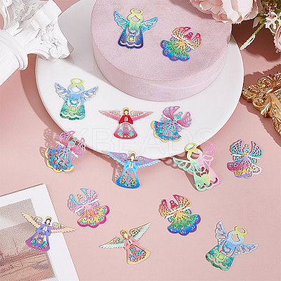 24Pcs 12 Colors 201 Stainless Steel Etched Metal Embellishments Pendants STAS-WR0001-46-1