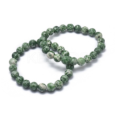 Natural Green Spot Jasper Bead Stretch Bracelets X-BJEW-K212-A-017-1