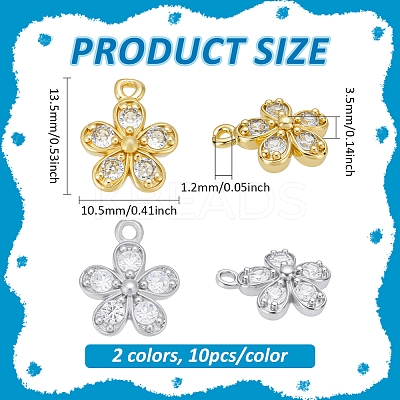 20Pcs 2 Colors Brass with Cubic Zirconia Charms KK-PH0012-42-1
