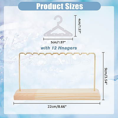 1 Set Golden Tone Iron Bar Dangle Earring Wooden Display Stands EDIS-FH0001-03-1