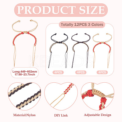 12Pcs 3 Colors Braided Nylon Cord Bracelet Making MAK-TA0001-30-1