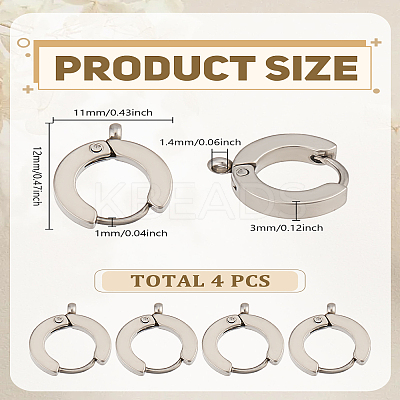 4Pcs 201 Stainless Steel Huggie Hoop Earrings Findings STAS-LP0005-51P-1