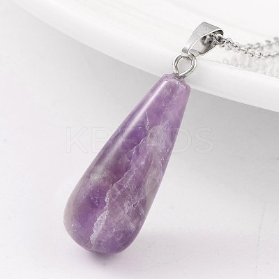 Teardrop Platinum Tone Brass Amethyst Pendants G-F267-03A-1