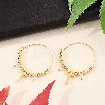 Brass Glass Hoop Earrings EJEW-U040-03G-1