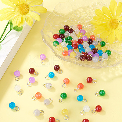 90Pcs 9 Colors Baking Paint Imitation Jade Glass Round Bead with Iron Pendants PALLOY-TAC0281-1