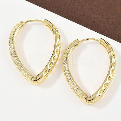 Teardrop Brass Micro Pave Clear Cubic Zirconia Hoop Earrings EJEW-G446-01G-1