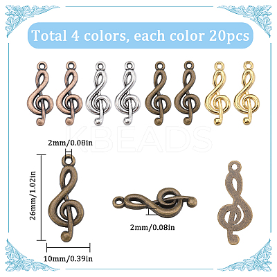 80Pcs 4 Colors Tibetan Style Alloy Treble Clef Pendants FIND-SC0006-82-1