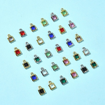 30Pcs 15 Colors Square Rack Plating Brass Glass Charms KK-FS0001-40-1