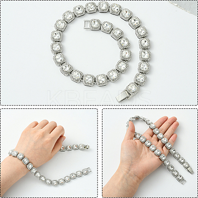 1Pc Zinc Alloy Pave Square Clear Glass Tennis Necklaces for Womem NJEW-SP0001-07S-1