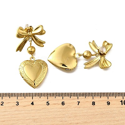 Bowknot with Heart 304 Stainless Steel Dangle Stud Earrings EJEW-M065-03G-1