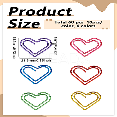 60Pcs 6 Colors Metal Paper Clips FIND-LP0004-98-1