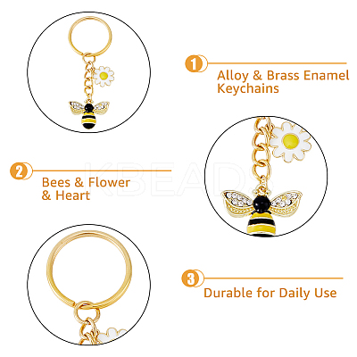 8Pcs 2 Style Alloy & Brass Enamel Keychains KEYC-DC0001-14-1