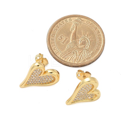 Brass Micro Pave Clear Cubic Zirconia Stud Earrings for Women EJEW-U034-01G-02-1