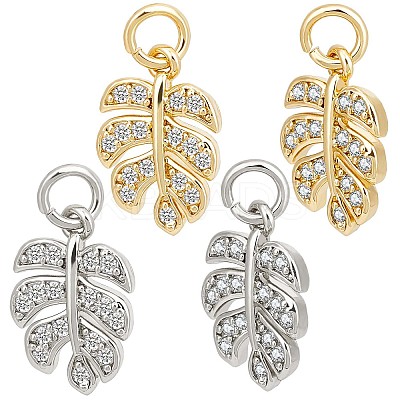 12Pcs 2 Colors Brass Micro Pave Cubic Zirconia Charms KK-BBC0005-68-1