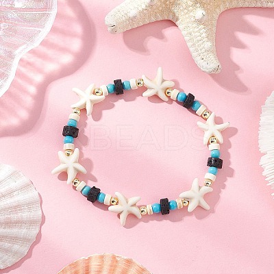 Synthetic Turquoise & Natural Lava Rock Beads Stretch Bracelets for Men Women BJEW-JB11988-04-1