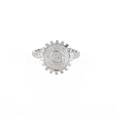 Non-Tarnish 304 Stainless Steel Flat Round with Initial Letter Open Cuff Ring for Men Women RJEW-S405-246P-G-1