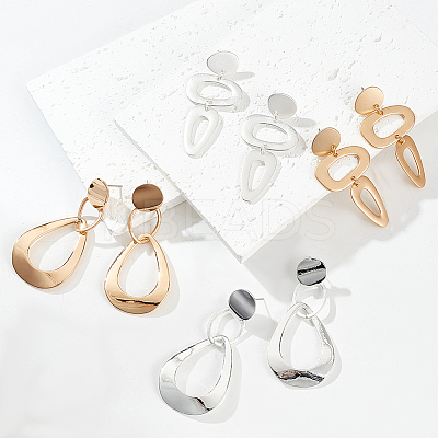 4 Pairs 4 Style Alloy Hollow Teardrop Dangle Stud Earrings for Women EJEW-AN0004-34-1