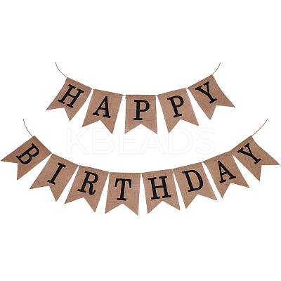 1 Set Word Happy Birthday Linen Hanging Banners Flags AJEW-SP0001-51B-1