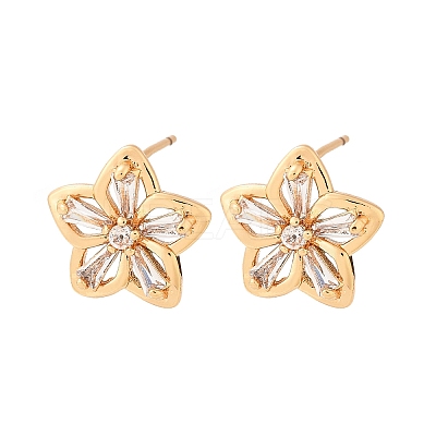 Flower Brass Micro Pave Cubic Zirconia Stud Earrings for Women EJEW-G428-28C-02-1