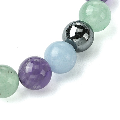 Synthetic Non-Magnetic Hematite & Natural Green Aventurine & Natural Amethyst & Natural Angelite Round Beaded Stretch Bracelets BJEW-JB10910-08-1