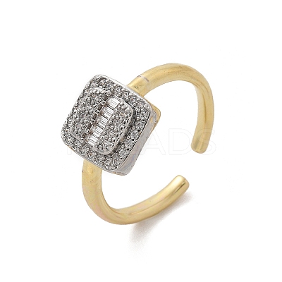 Brass Micro Pave Clear Cubic Zirconia Cuff Rings for Women RJEW-U041-09G-1