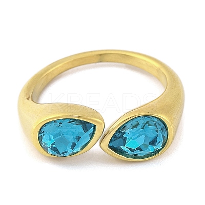 Ion Plating(IP) 304 Stainless Steel Rhinestone Teardrop Cuff Open for Women RJEW-N046-04D-G-1