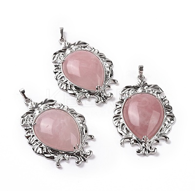 Natural Rose Quartz Big Pendants G-P496-01P-19-1