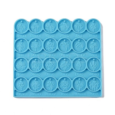 DIY Flat Round with Flower Pattern Pendant Food Grade Silicone Molds LS-DIY-G083-07-1
