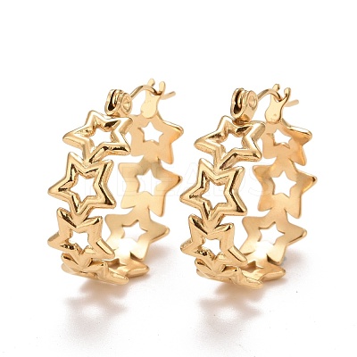 Ion Plating(IP) Hollow Star 304 Stainless Steel Hoop Earrings for Women STAS-A057-14G-1