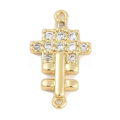 Brass Clear Cubic Zirconia Cross Connector Charms KK-Q028-33G-1