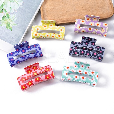 12Pcs 6 Colors Flower Pattern PVC Plastic Claw Hair Clips OHAR-CC0001-01-1