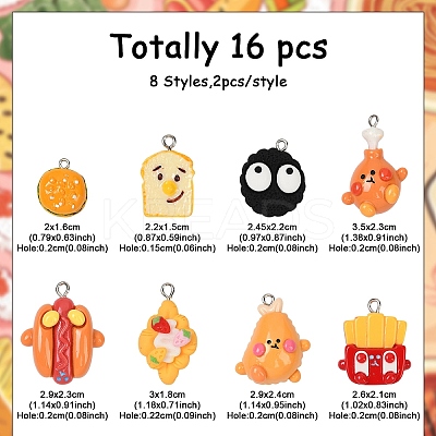 16Pcs 8 Styles Opaque Resin Pendants RESI-YW0003-16-1