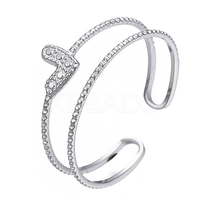 Non-Tarnish 304 Stainless Steel Heart Wrap Open Cuff Ring X-RJEW-T023-73P-1