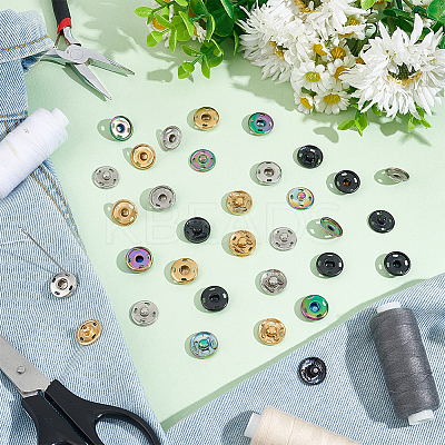 40 Sets 4 Colors 202 Stainless Steel Snap Buttons BUTT-UN0001-18-1