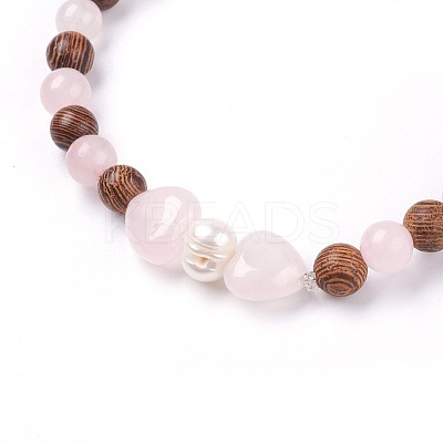 Natural Rose Quartz Stretch Bracelets BJEW-JB03747-04-1