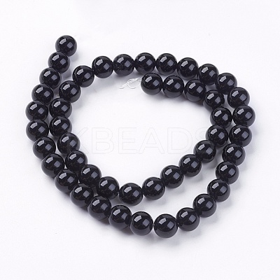 Natural Dyed & Heated Black Onyx Round Beads Strands X-G-L087-8mm-01-1