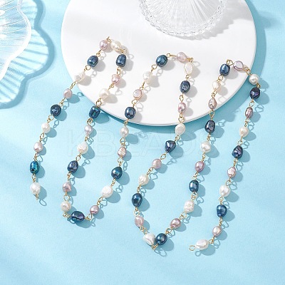 Nuggets Natural Cultured Freshwater Pearl Handmade Beaded Chains AJEW-JB01535-1
