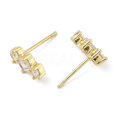 Brass Micro Pave Clear Cubic Zirconia Stud Earrings LS-EJEW-R016-26G-14-1