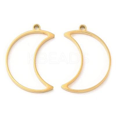 304 Stainless Steel Open Back Bezel Moon Pendants STAS-Z040-07G-1