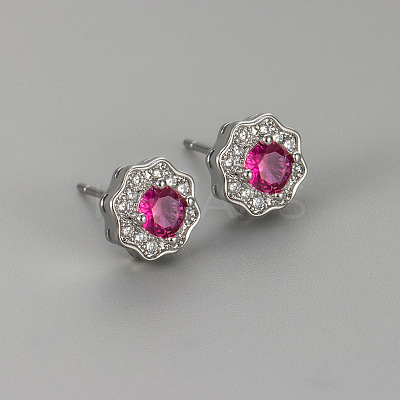 Valentine's Day Brass Clear Cubic Zirconia Stud Earrings WGA37BF-09-1