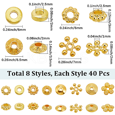 320Pcs 8 Styles Tibetan Style Alloy Spacer Beads FIND-SC0020-27-1